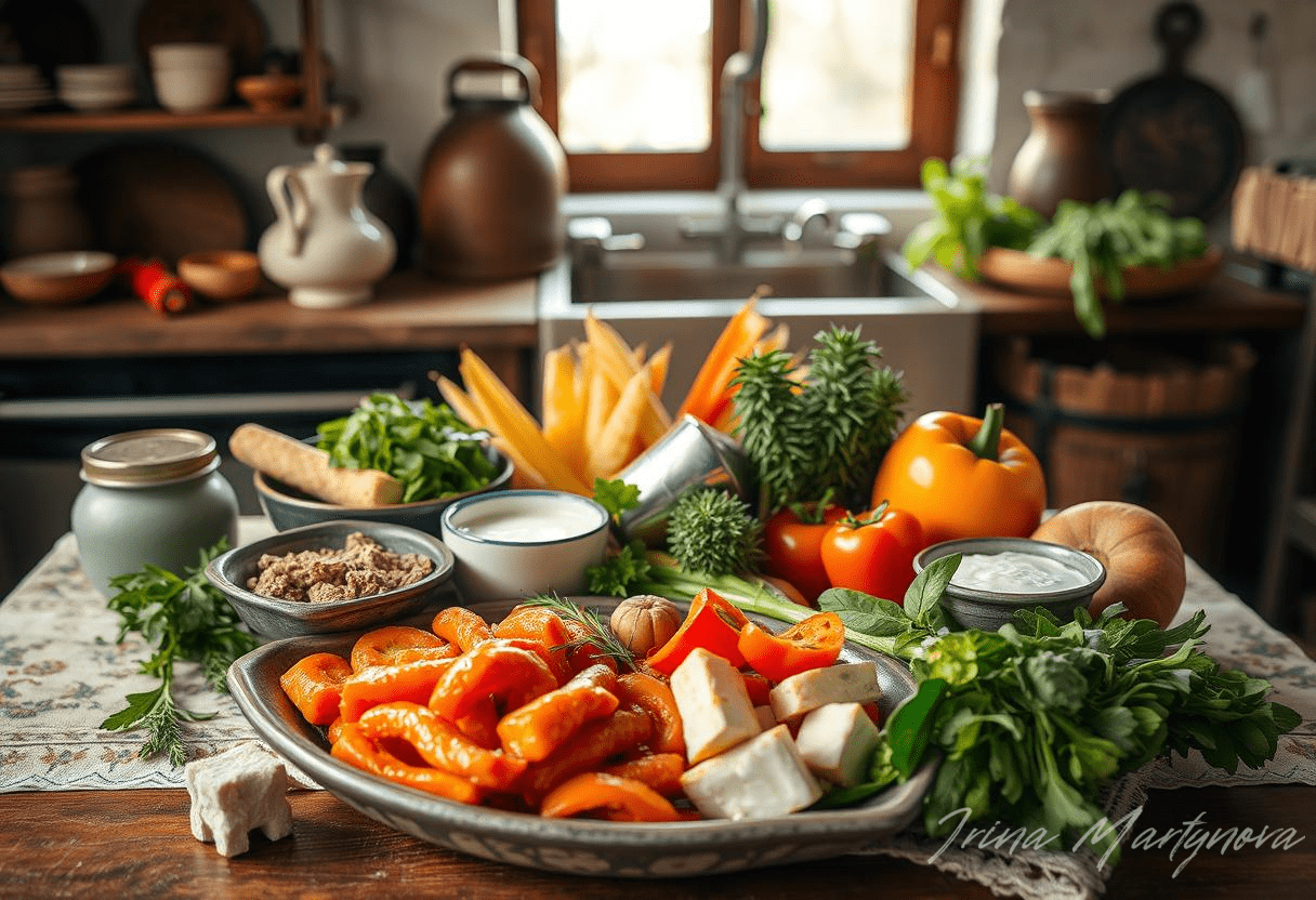 Illustrazione per la sezione: La dieta tradizionale albanese è intrinsecamente legata alla radiosità, sottolineando l'influenza dei nutrienti - Consigli per la radiosità albanese